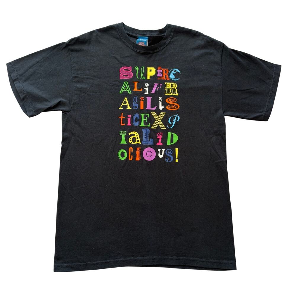 Disney Mary Poppins Supercalifragilisticexpialidocious Black Graphic T-Shirt M